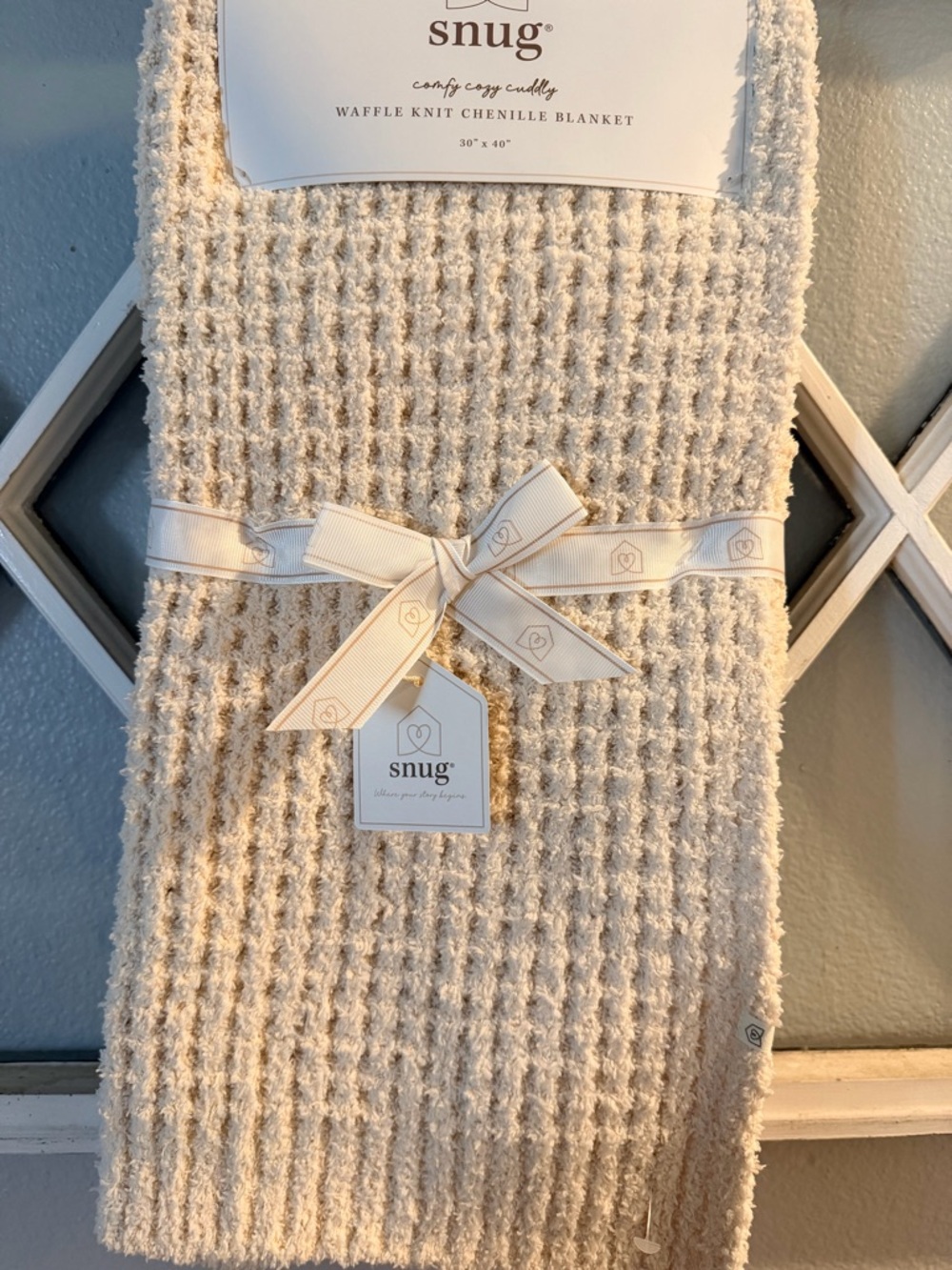 Waffle Knit Chenille Blanket - Cream